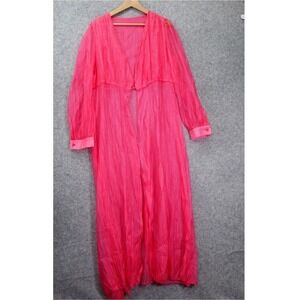 Y2K Fairy Robe Women MEDIUM Pink Crinkled Silk Barbie Sheer Kimono 60s Peignoir